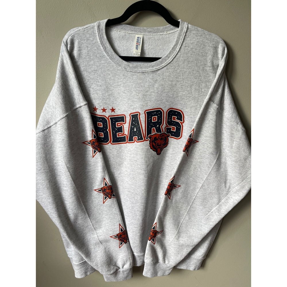 Jerzees Chicago Bears Sweatshirt Mens 2XL Gray Crewneck NuBlend Graphic Fleece
